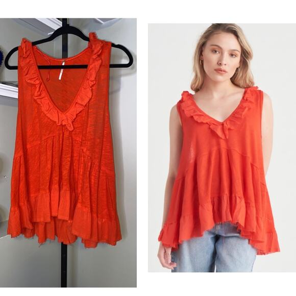 Free people Ruffled Babydoll Tank Top - Picture 1 of 10